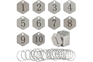 STAYMAX Etiquetas de números de acero inoxidable con forma de hexágono Etiquetas clave Etiquetas de identificación (1-10)