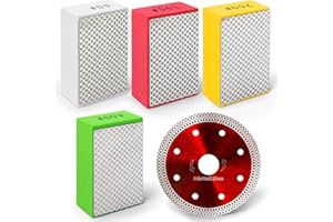 Hakkin 4Pcs Diamond Hand Polishing Pads and 1Pcs 115mm Diamond Cutting Discs for Angle Grinder Polishing Pads for Ceramic Tile Glass Grinding, Sanding Blocks Grit 60#, 100#, 200#, 400#