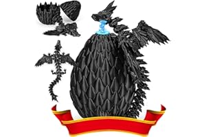 MERRWON 3D Gedrucktes Drachenei mit Drache mit Flügeln, 22CM Fliegender Drachen Spielzeug, Drache im Ei und Ewegliche Gelenke Kristall Drache mit DREI Magnetverschlüssen, Schreibtisch Dekoration (Schwarz)