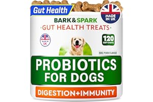 BARK&SPARK Advanced Dog Probiotics for Gut Health - Made in the UK - Pre, Post & Probiotic Treats - Dogs Digestive Health Sensitive Tums Support - All Breeds & Ages - Probiotics for Dogs (120 Ct, BBQ Pork)