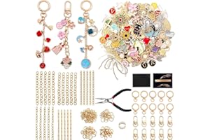 AstraGlam Lot de 325 pièces pour création de porte-clés – Kit de création charms et pendentifs, accessoires de bijoux, kit DIY perles et pendentifs pour bijoux, porte-clés et accessoires de sac