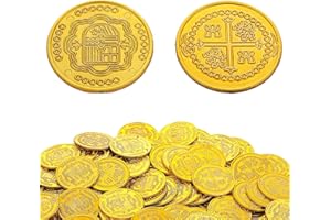 DSLSQD Pirackie monety, 100 sztuk plastikowych złotych monet dla dzieci, poszukiwanie skarbów, zabawki na przygodę piratów, wydarzenie, rekwizyty