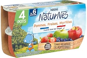 NESTLÉ BÉBÉ Nestlé Naturnes Purée de Fruits Bébé Pommes, Fraises, Myrtilles - Dès 6 mois - 4x130g