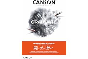 Canson Graduate Croquis, album collato lato corto,ideal per schizzi veloci,A4,40 fogli,grana leggere,96 g/m