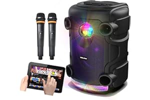 Vocal-Star Przenośna maszyna do karaoke z imprezowymi efektami świetlnymi, 2 bezprzewodowe mikrofony, Bluetooth, głośnik 300 W, nagrywanie wokali, TWS, wejście AUX/USB VS-PPA