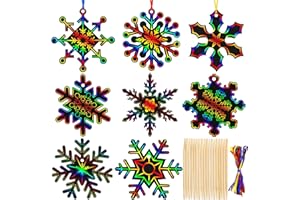‎MELLIEX MELLIEX 48 Stück Weihnachten Kratzbilder für Kinder, Schneeflocken Scratch Art mit Holzstiften und Bändern, Weihnachten Kratzpapier zum Basteln für Kinder Geschenk, Weihnachtsbaumschmuck