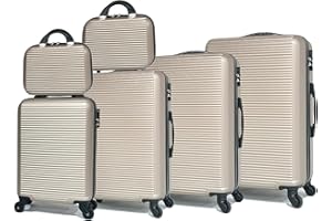 CELIMS Set Valigie 6 Pezzi - Valigia Grande 23 kg + Valigia Media + Valigie Bagaglio a Mano + Valigia Piccola + 2x Beauty Case da Viaggio - Champagne
