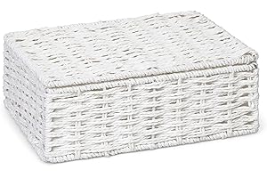 ARPAN Paper Rope Storage Basket Box With Lid - White (Small)
