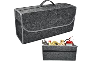 EUIEUT Organiseur de coffre de voiture pliable en feutre avec couvercle et poignée Gris foncé 50 x 24 x 17 cm