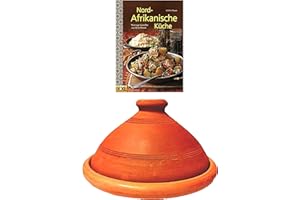 ‎MARRAKESCH ORIENT & MEDITERRAN INTERIOR Tajine, original aus Marokko, inklusive Kochbuch Nord Afrikanische Küche, Tontopf zum Kochen, Tuareg Ø 35cm, für 6-8 Personen, handgetöpfert aus Marrakesch, frei von Schadstoffe