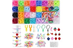 AUAUY Zestaw Gumowych Opasek Tęczowych, 23 Kolory, Opaski do Krosna z Zawieszkami z Koralikami, Akcesoria do Samodzielnego Napełniania, Bransoletki, Zestawy Rzemieślnicze