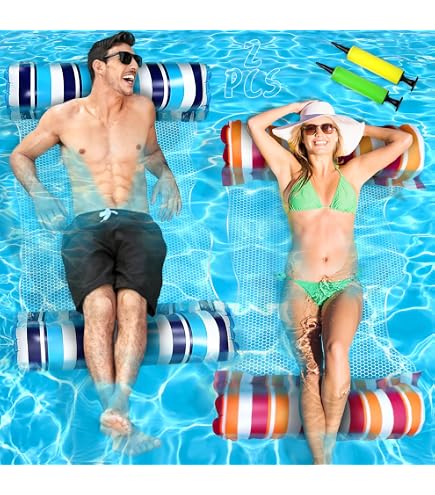 Colchoneta Inflable 4 En 1 Para Piscina – Hamaca Flotante Con Bomba Y Portavasos Para Adultos Hasta 113 Kg