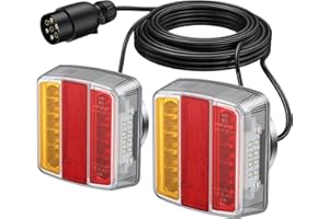 PROZOR Luz Trasera para Remolque Magnético 18 LED 12V Lámpara Trasera Ámbar con Cableado 7.5m Enchufe de 7 Pines Piloto Trasero Homologado E11 Impermeable IP65 para Remolque Camión Caravana 2 Piezas