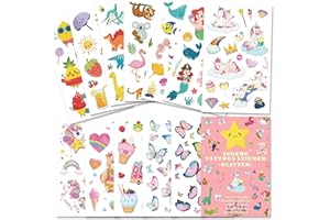 SUGERU® 100+ Tatuaggi Glitterati per Bambini(12Fogli),Pelle amichevole, Temporanei, Finti per Ragazzi, Tattoo Gadget Compleanno/Inchiostro di soia naturale (MixA)