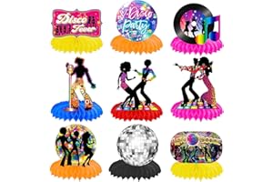 WUIOWPPIC Disco Deko Tischaufsätze 70er Party Waben Tischdekoration, Dancing Queen Party Tischmittelstücke Disco deko 70er 80er 90er Thema Party Dekorationen 1970er Disko Party Mittelstücke für Tisch,9 Stück