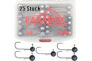 Paradox Fishing Lot de têtes plombées 2/0 3/0 4/0 5-28 g – 15/25 pièces – Têtes plombées en caoutchouc avec tête plombée pour poisson en caoutchouc, sandre, accessoires de pêche