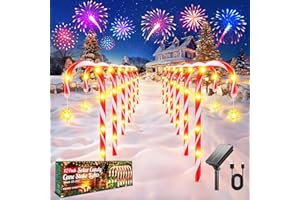 GEARLITE 12 Pack Upgraded Solar Candy Cane Lights Outdoor, Christmas Decorations Outdoor, Solar Christmas Pathway Lights, IP65 Waterproof with USB Charging 10 Modes for Yard Garden Lawn Path Party Xmas Decor