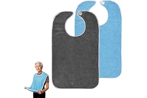 Dupoem Lot de 2 Bavoirs Adulte Seniors - Polyester-Coton Doux, 75x45 cm, Fermeture Velcro Pratique, Imperméable et Lavable - Réutilisables pour Personnes Âgées, Handicapées ou Patients Dépendants