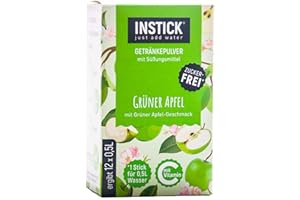 INSTICK JUST ADD WATER Instick Napój instant, bez cukru, o smaku zielonego jabłka, 12 saszetek, na 12 x 0,5 l, proszek do przygotowania napoju, wegański, niskokaloryczny, z witaminą C, aromatyzowany