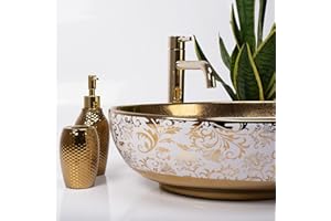 Rea VASQUE À POSER MARGOT WHITE/GOLD Lavabo Salle de Bain 40 x 52 x 13,5 cm en Céramique (Blanc)