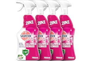 ‎SAGROTAN Sagrotan Allzweck-Reiniger Blütenfrische & Grüner Apfel – 2in1 Desinfektionsreiniger für die zuverlässige Reinigung von Oberflächen – 4 x 750 ml Sprühflasche