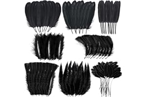 MARFOREVER Federn zum Basteln, 320 Stück Federn Schwarz 8 Stile Natur Bastelfedern Gemischte Schwarze Federn Groß für Hochzeitsdeko Party Deko DIY Basteln Weihnachten Traumfänger Ohrringe