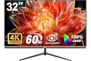 Gawfolk Monitor per computer 32 pollici 4K UHD, schermo ultra chiaro (3840×2160p), 100% sRGB, angolo di visione di 178 °, HDMI, porta display, compatibile con montaggio a parete 100 * 100 mm - nero
