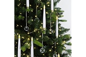 Dixmas Christmas Tree Candles with Crystal Ball Hooks, 12Pcs Flameless LED Taper Candles with Remote and Battery, Wireless Flickering LED Candles Set for Xmas Trees Decor