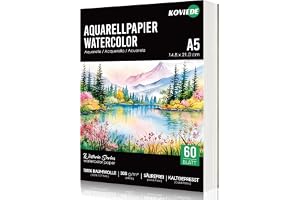 KOVIEDE Akvarellpapper A5 60 ark, 100 % bomull, 300 g, kallpressat | Acidfritt konstnärligt akvarellpapper, perfekt för målning, tryck, digitalisering och pyssel