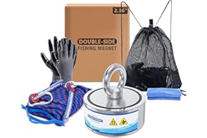 THAIBEAR Fishing Magnet Kit, 800 lbs Pulling Force Strong Neodymium, Double Sided Magnet Fishing Set with Rope, Gloves, Threadlocker for Retrieving, Salvage, Treasure Hunting in Rivers, Ni-Cu-Ni coating