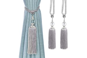 KOLAKO Curtain Tiebacks Rope Tassel TieBacks Curtain Holdbacks Silver for Drapes Decorative Drapery Crystal Holdback Tie Backs Handmade Curtain Holder 2 Pack