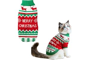 SOCIAOOIL Cat Christmas Jumper Outfit,Dog Christmas Jumper Knitwear Sweater Warm Winter Cat Clothing Pet Costume for Small Medium Dogs & Puppies(Xmas Patterns with Word,Small)