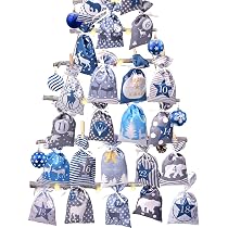 Calendrier de l'avent - DIY - 2024 - 24 sacs en toile - Réutilisable - Décoration de Noël - Maison