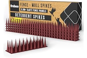 froboo Wall and Fence Spikes - Plastic Bird Spikes for Pigeons - Deterrent to Stop Birds and Cats Sitting on Fence - Anti Climb Spikes (5.5M - 2.5 to 3.5cm Tall Spikes) Protects 3 x 6 FT Fence Panels