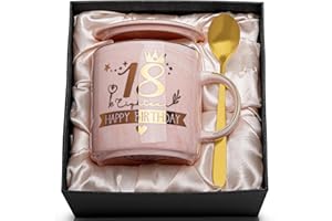 BICHING 18th Birthday Gifts for Girls, 14OZ Pink 18th Birthday Marble Coffee Mug Gift Set with Nice Box, Happy 18 Years Old Birthday Presents for Girls Sister Friend Niece Daughter