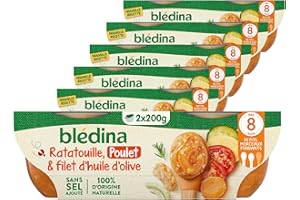 Blédina - Bols - Repas midi bébé - Ratatouille Poulet et filet d'huile d'olives - Dès 8 Mois - Sans sel ajouté – 12x200g