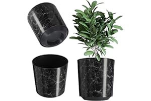 KADAX Doniczka na kwiaty z tworzywa sztucznego, 3 rozmiary, doniczka na rośliny, w 5 różnych wzorach, dekoracyjna donica na rośliny, odporna na promieniowanie UV (Ø 25,5 cm, marmurowa czerń)