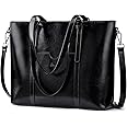 S-ZONE Women Genuine Leather Laptop Tote Bag Shoulder Handbags 15.6 Inch Purse