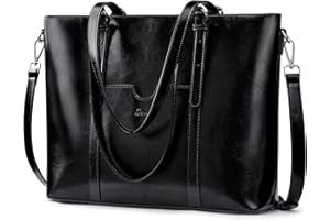 S-ZONE Bolso de mano de piel para laptop de 15.6 pulgadas con correa cruzada para mujer