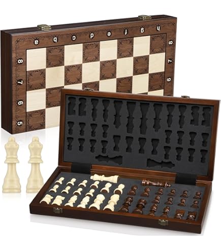 Master of Chess Houten Schaakbord CASTLE DELUXE XL 60 cm - Handgemaakt Ingelegd Grote Schaakset Opvouwbaar voor Kinderen en Volwassenen