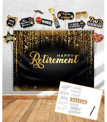 Happy Retirement Party Decorations,extra Large Fabric Black Gold Sign...