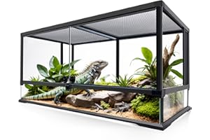 NEPTONION 48 Gallonen professionelles Glasterrarium 90cm x 45cm x 45cm, langlebiger Reptilien-Lebensraumtank, mit hitzebeständigem Rahmen aus Aluminiumlegierung