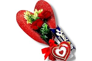 MELIA COSMETICA Confezione Regalo San Valentino: Bouquet di Rose Rosse Artificiali, Cuore Decorativo, Cioccolatini Baci Perugina, Profumo Melia Parfum