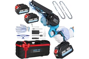 DETLEV PRO Mini Motosega a Batteria per Potatura con 8000mAh Batterie, 6 Pollici Motosega da Potatura con Sistema di olio automatico per il Taglio del Legno Giardini