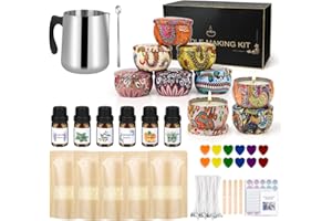 SACEMONTIC Kit de fabricación de velas, juego para hacer velas tú mismo, con 480 g de cera de soja, 8 botes de velas, 4 aceites aromáticos, 4 bloques de colores, 50 velas y pegatinas de mecha de velas, 16