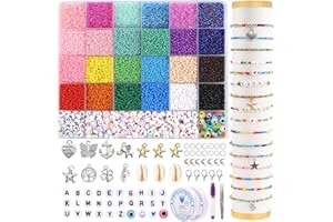 DIYDEC 12000 Stück Perlen für Armbänder, 24 bunte Mini Rocailles Armbänder Perlen Set mit Herzen Buchstaben spacer Beads für Schmuckherstellung DIY Halsketten Handwerk