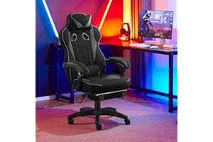 WOLTU Silla Gaming, Transpirable Tela Silla ergonómica, Sillon de Oficina con Reposabrazos, Cojin Cabeza y Apoyo Lumbar, Silla Oficina Gran Respaldo y Asiento, Tejido elástico, Negro+Gris, GS01gr