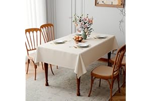 GFCC Tovaglia 140x240 cm Beige - Rettangolare Tovaglia per 10 Posti Poliestere Lavabile Antimacchia Tovaglie per Soggiorno, Cucina, Sala da Pranzo, Giardino Esterno Compleanno, Natalizie, Feste