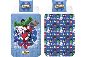Marvel Spidey Vändbart Påslakanset | Enkelsäng Påslakan 140×200 cm + Örngott 50×70 cm | 100% Bomull
