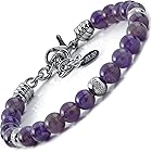 10:10 Bracciale con pietre ametista naturali da 6 mm, beads in acciaio inox, bracciale molto resistente prodotto in Italia